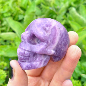 Lepidolite Skull Carving