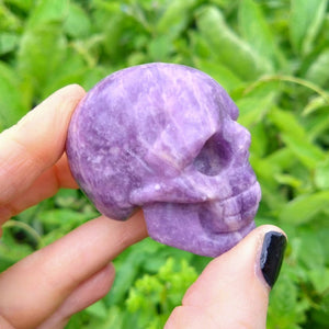 Lepidolite Skull Carving