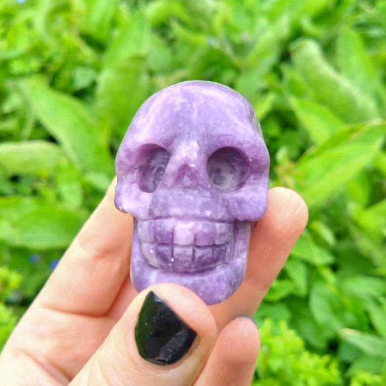 Lepidolite Skull Carving