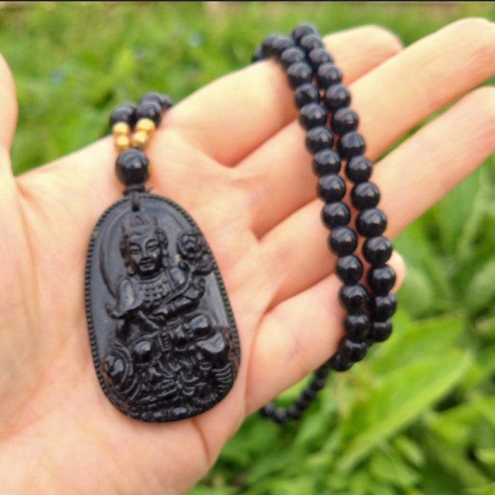 Black Obsidian Buddha Lucky Amulet Necklace